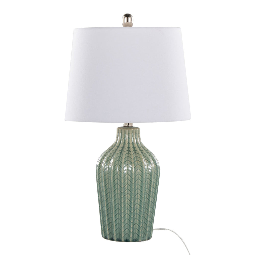 Rockwell 23.5" Ceramic Table Lamp - Set of 2 - Sage Crackle Ceramic, Polished Nickel, White Linen