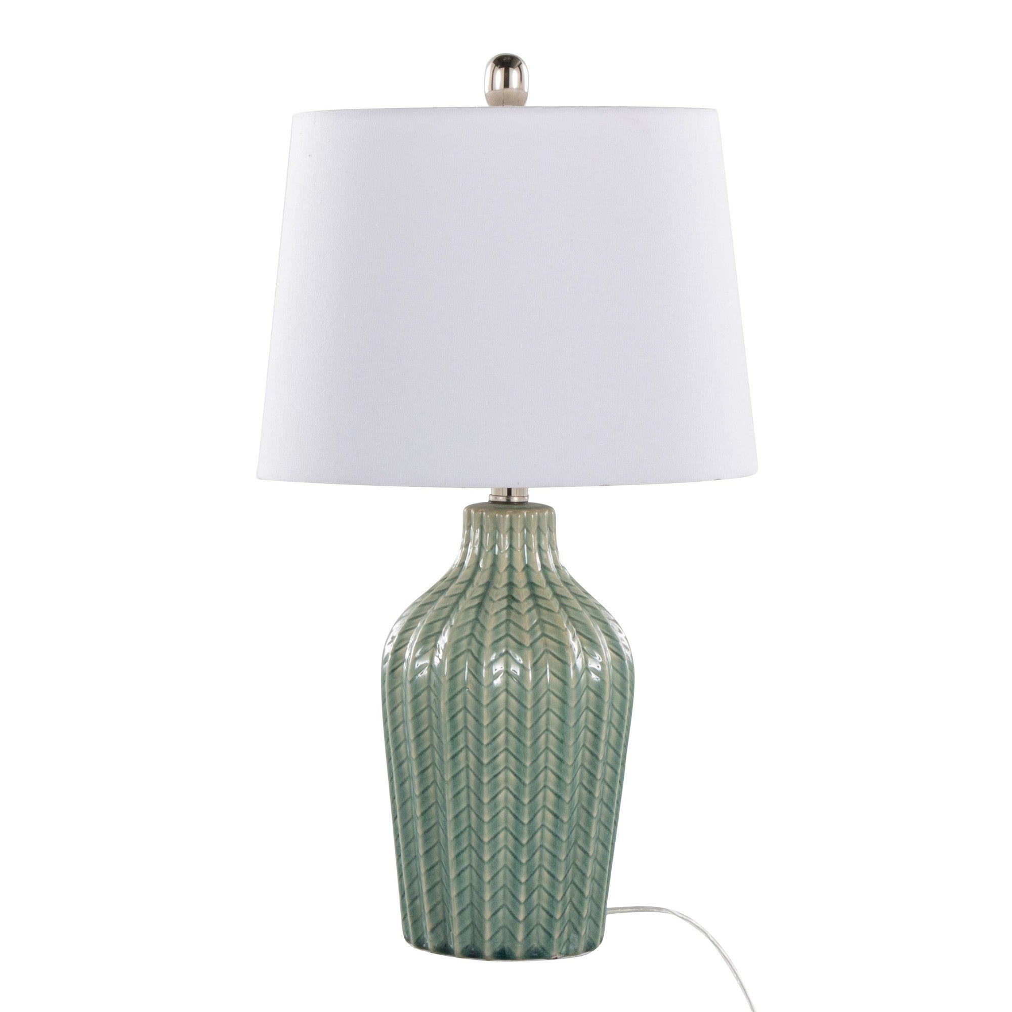 Rockwell 23.5" Ceramic Table Lamp - Set of 2 - Sage Crackle Ceramic, Polished Nickel, White Linen