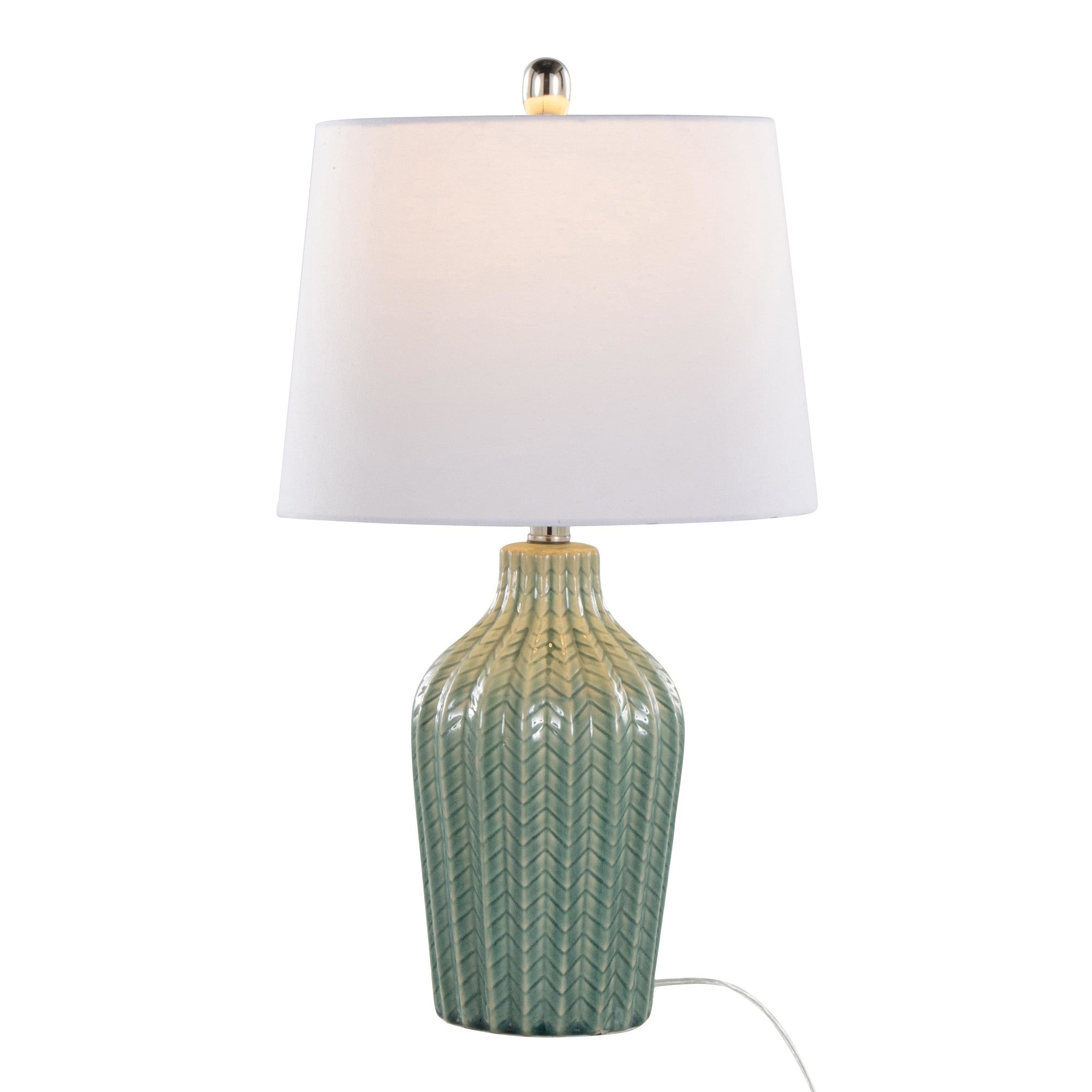 Rockwell 23.5" Ceramic Table Lamp - Set of 2 - Sage Crackle Ceramic, Polished Nickel, White Linen