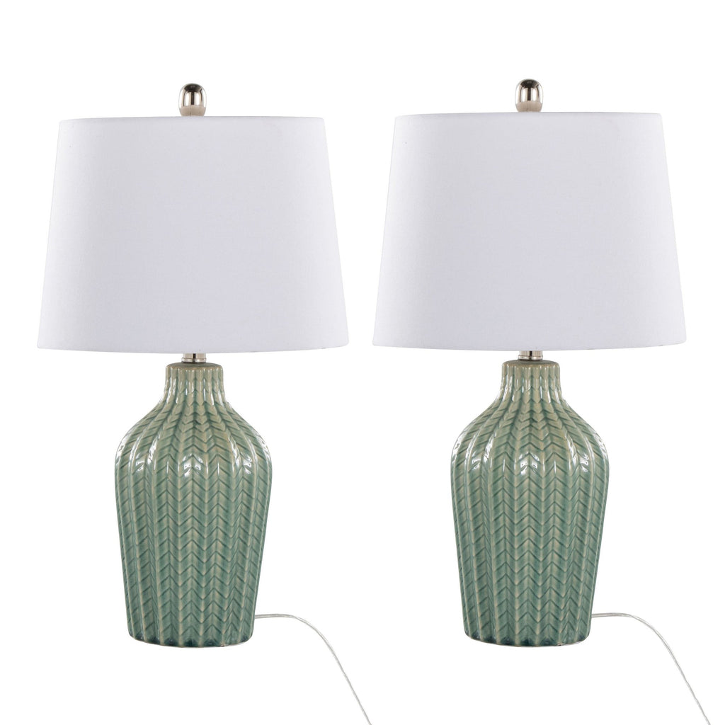 Rockwell 23.5" Ceramic Table Lamp - Set of 2 - Sage Crackle Ceramic, Polished Nickel, White Linen