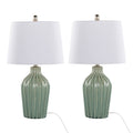 Rockwell 23.5" Ceramic Table Lamp - Set of 2 - Sage Crackle Ceramic, Polished Nickel, White Linen