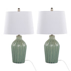 Rockwell 23.5" Ceramic Table Lamp - Set of 2 - Sage Crackle Ceramic, Polished Nickel, White Linen