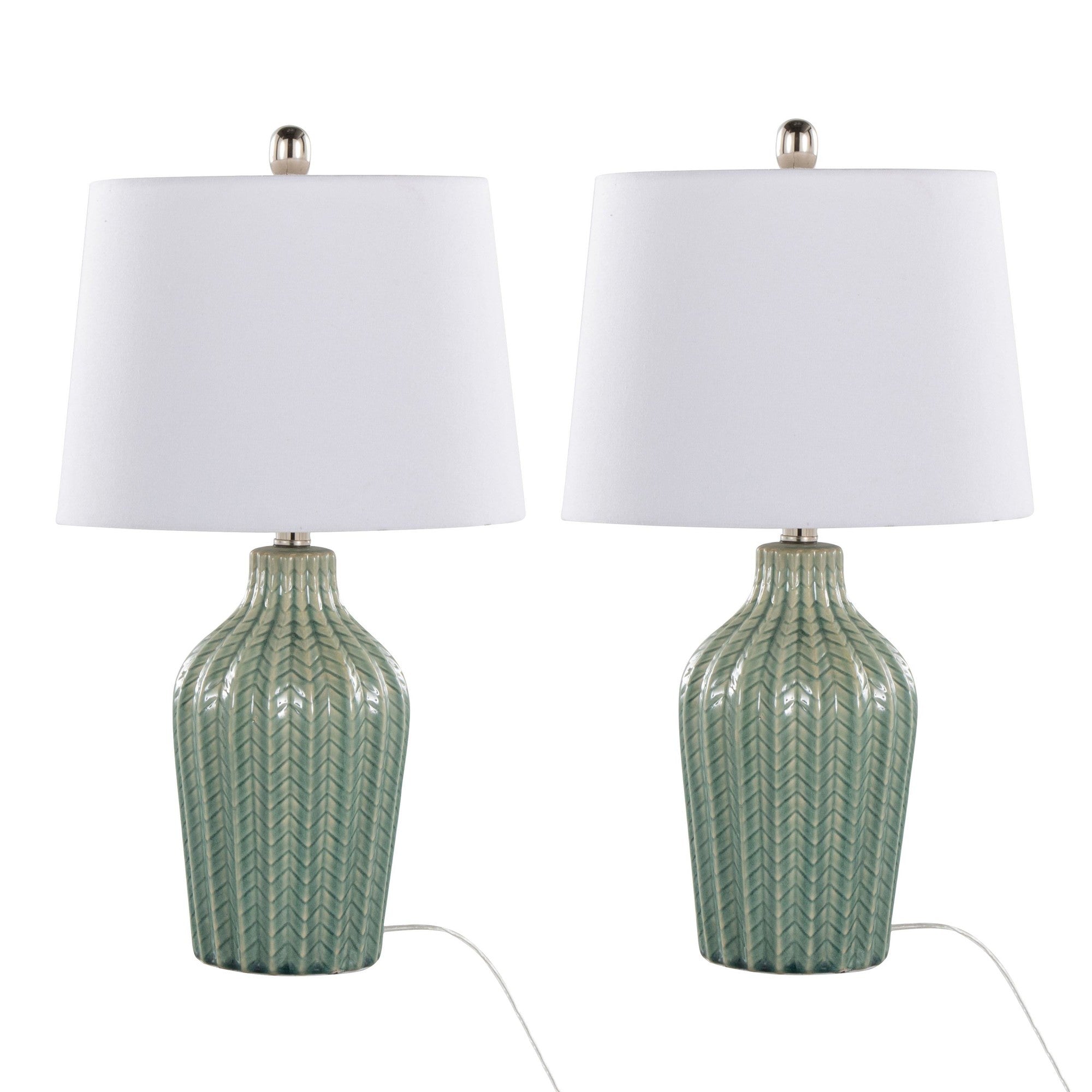 Rockwell 23.5" Ceramic Table Lamp - Set of 2 - Sage Crackle Ceramic, Polished Nickel, White Linen