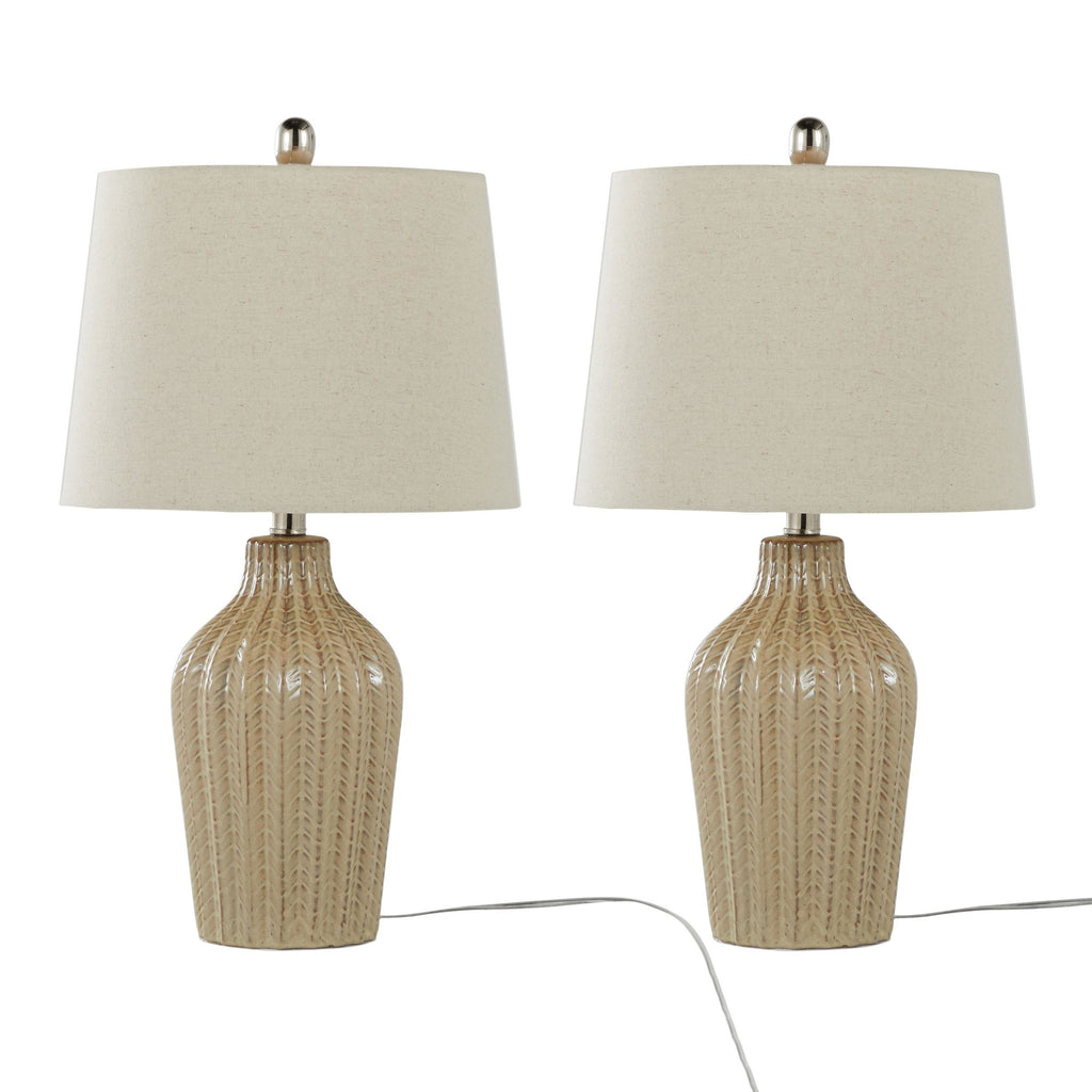 Rockwell 23.5" Ceramic Table Lamp - Set of 2 - Cuban Sand Ceramic, Polished Nickel, Natural Linen