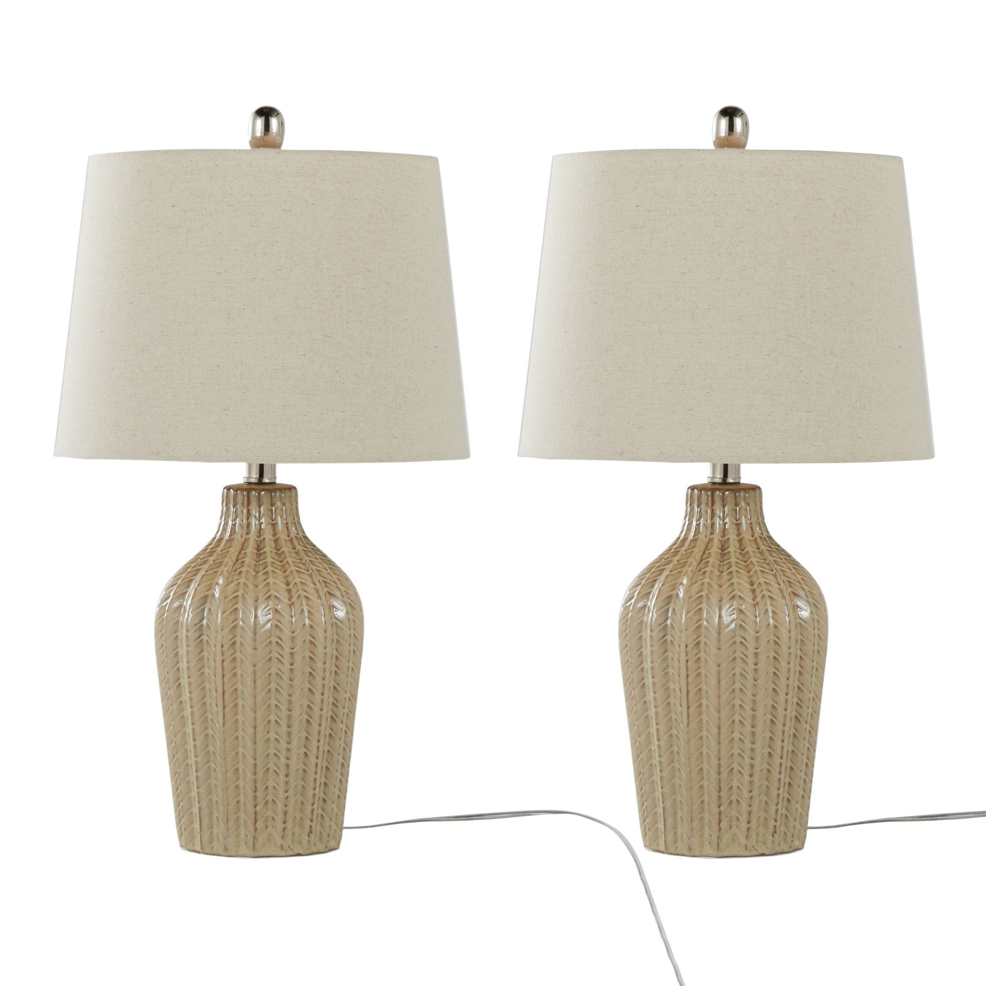 Rockwell 23.5" Ceramic Table Lamp - Set of 2 - Cuban Sand Ceramic, Polished Nickel, Natural Linen