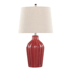 Rockwell 23" Ceramic Table Lamp - Set of 2 - Glossy Brick Red Ceramic, Polished Nickel, Natural Linen