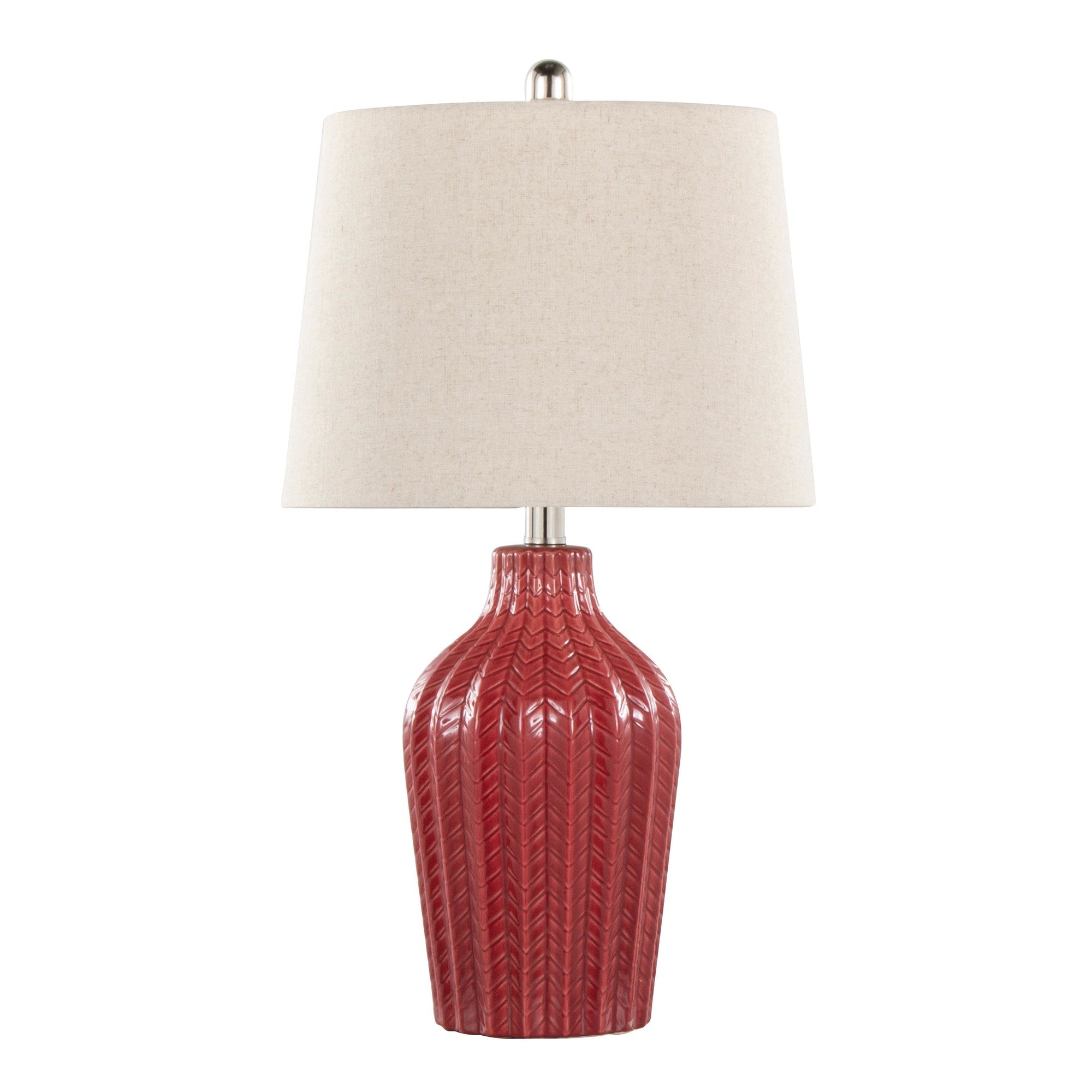 Rockwell 23" Ceramic Table Lamp - Set of 2 - Glossy Brick Red Ceramic, Polished Nickel, Natural Linen