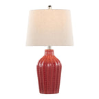 Rockwell 23" Ceramic Table Lamp - Set of 2 - Glossy Brick Red Ceramic, Polished Nickel, Natural Linen