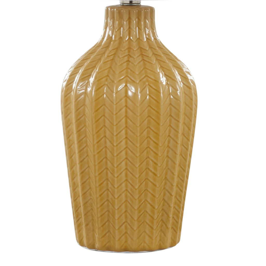 Rockwell 23.5" Ceramic Table Lamp - Set of 2 - Glossy Misted Yellow Ceramic, Polished Nickel, White Linen