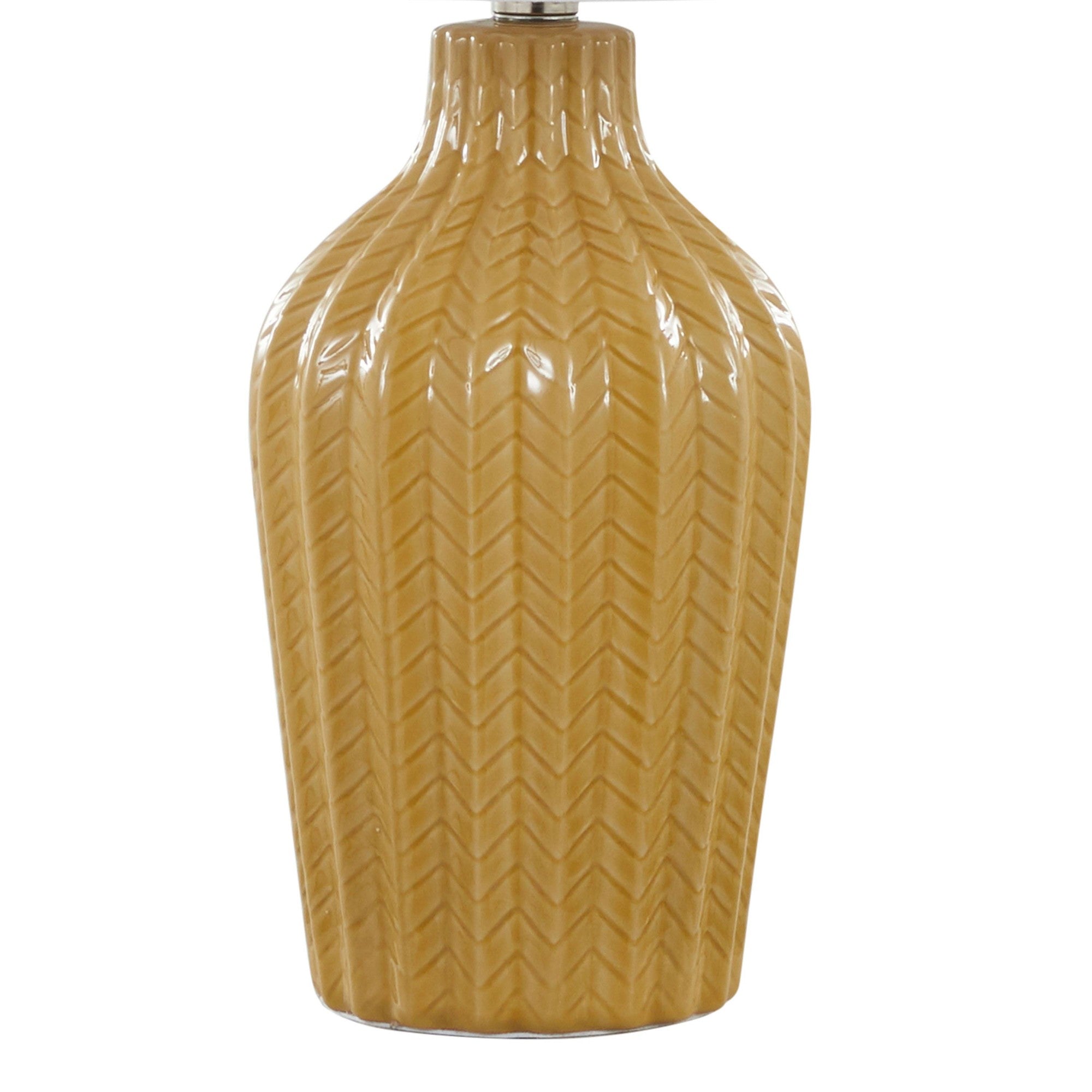 Rockwell 23.5" Ceramic Table Lamp - Set of 2 - Glossy Misted Yellow Ceramic, Polished Nickel, White Linen
