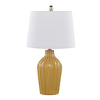 Rockwell 23.5" Ceramic Table Lamp - Set of 2 - Glossy Misted Yellow Ceramic, Polished Nickel, White Linen