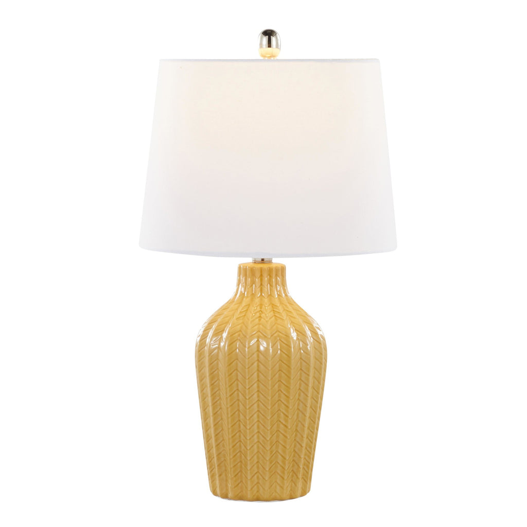 Rockwell 23.5" Ceramic Table Lamp - Set of 2 - Glossy Misted Yellow Ceramic, Polished Nickel, White Linen