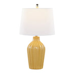 Rockwell 23.5" Ceramic Table Lamp - Set of 2 - Glossy Misted Yellow Ceramic, Polished Nickel, White Linen