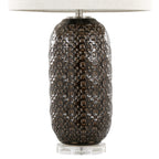 Onyx 30" Ceramic Table Lamp - Dark Grey Crackle Ceramic, Brushed Nickel, Clear Crystal, White Linen