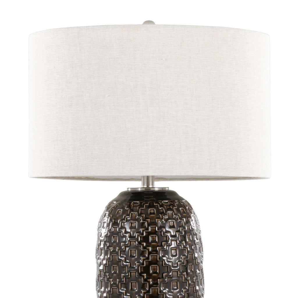 Onyx 30" Ceramic Table Lamp - Dark Grey Crackle Ceramic, Brushed Nickel, Clear Crystal, White Linen