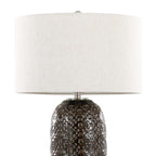 Onyx 30" Ceramic Table Lamp - Dark Grey Crackle Ceramic, Brushed Nickel, Clear Crystal, White Linen
