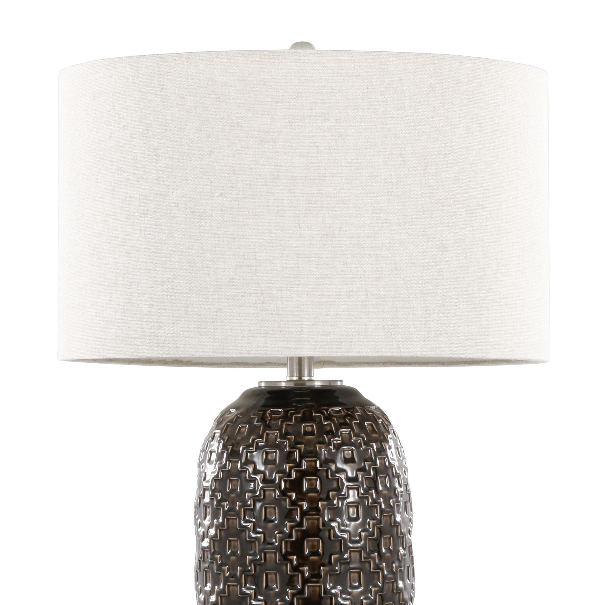 Onyx 30" Ceramic Table Lamp - Dark Grey Crackle Ceramic, Brushed Nickel, Clear Crystal, White Linen