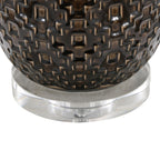 Onyx 30" Ceramic Table Lamp - Dark Grey Crackle Ceramic, Brushed Nickel, Clear Crystal, White Linen