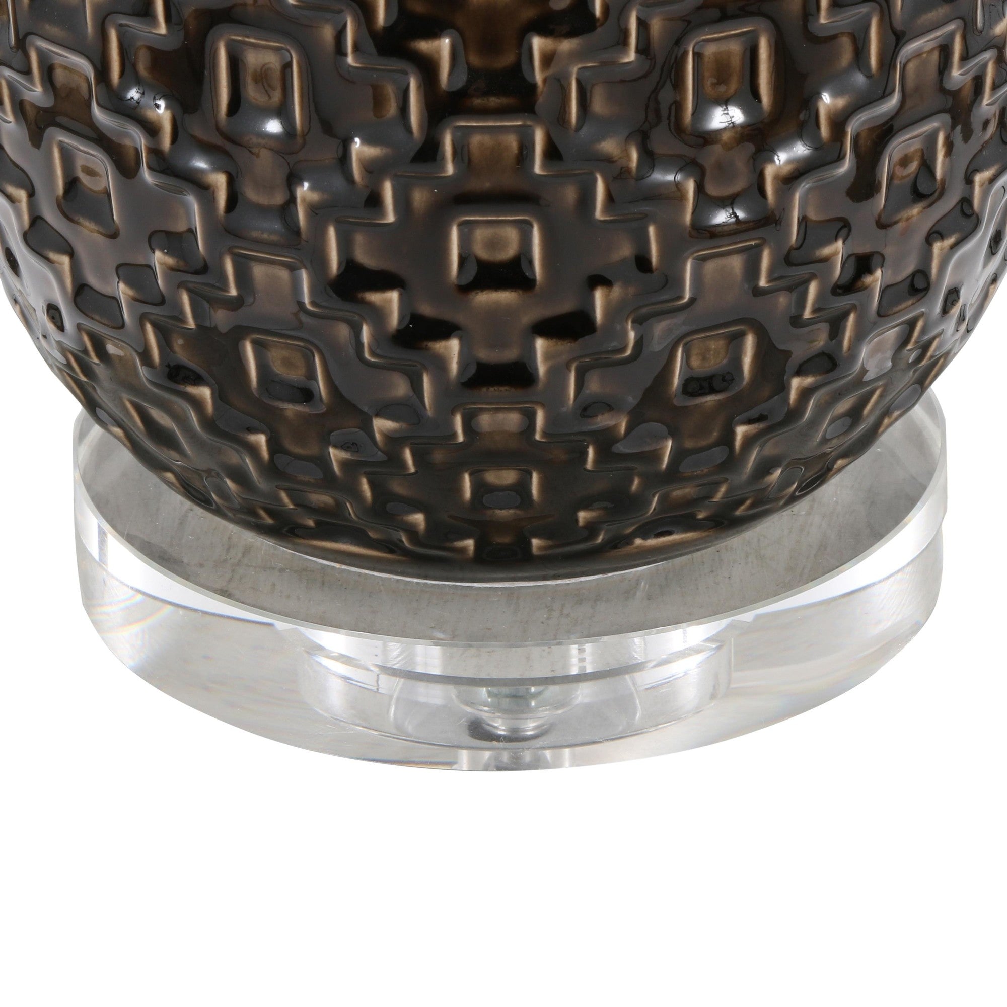 Onyx 30" Ceramic Table Lamp - Dark Grey Crackle Ceramic, Brushed Nickel, Clear Crystal, White Linen