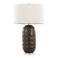Onyx 30" Ceramic Table Lamp - Dark Grey Crackle Ceramic, Brushed Nickel, Clear Crystal, White Linen