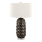 Onyx 30" Ceramic Table Lamp - Dark Grey Crackle Ceramic, Brushed Nickel, Clear Crystal, White Linen