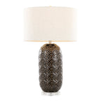 Onyx 30" Ceramic Table Lamp - Dark Grey Crackle Ceramic, Brushed Nickel, Clear Crystal, White Linen