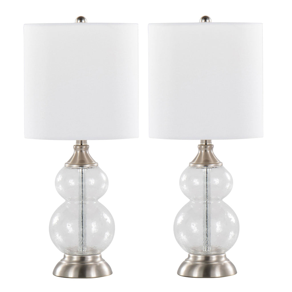 Belle 20" Glass Accent Lamp - Set of 2 - Clear Wrinkle Glass, Brushed Nickel, White Linen