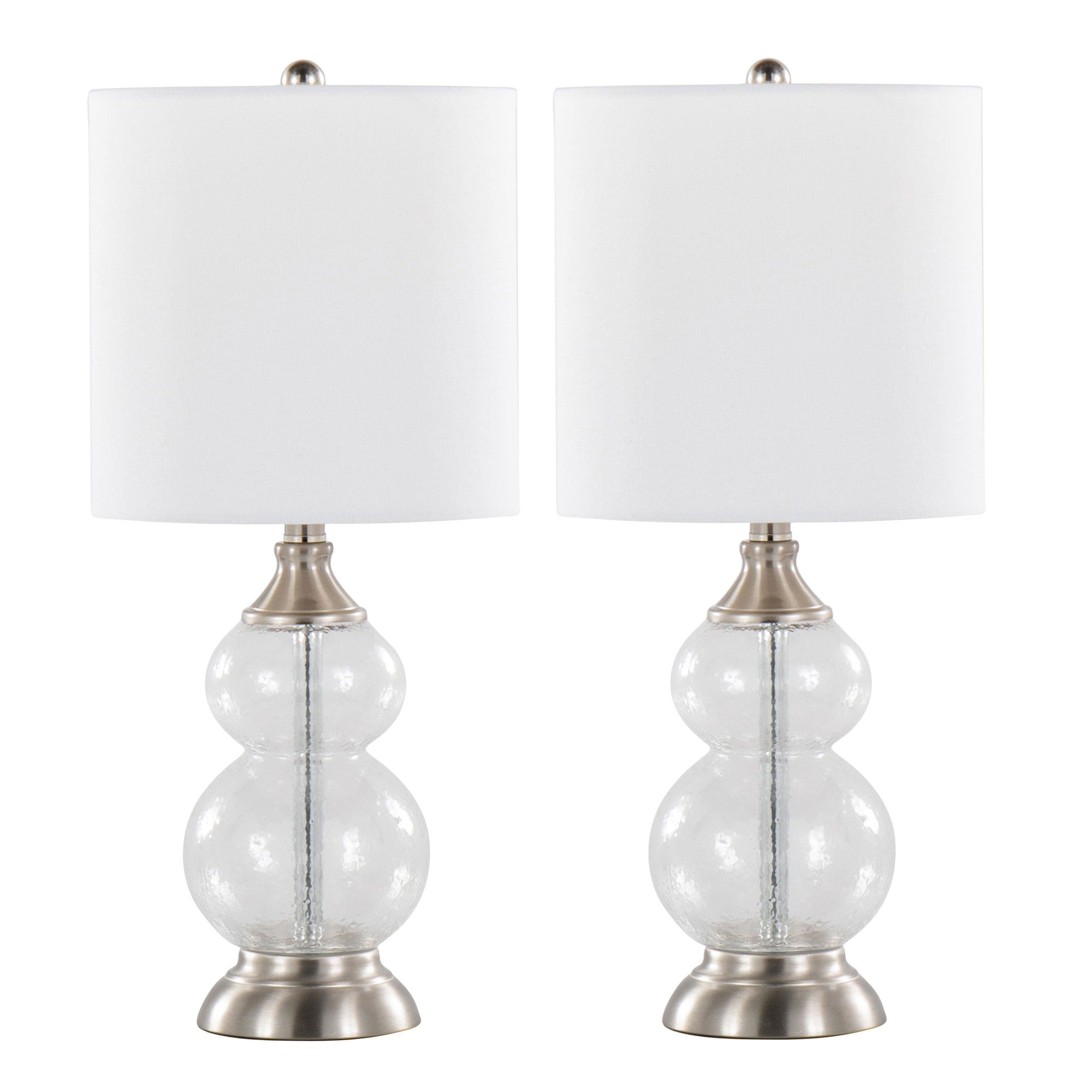Belle 20" Glass Accent Lamp - Set of 2 - Clear Wrinkle Glass, Brushed Nickel, White Linen