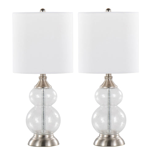 Belle 20" Glass Accent Lamp - Set of 2 - Clear Wrinkle Glass, Brushed Nickel, White Linen