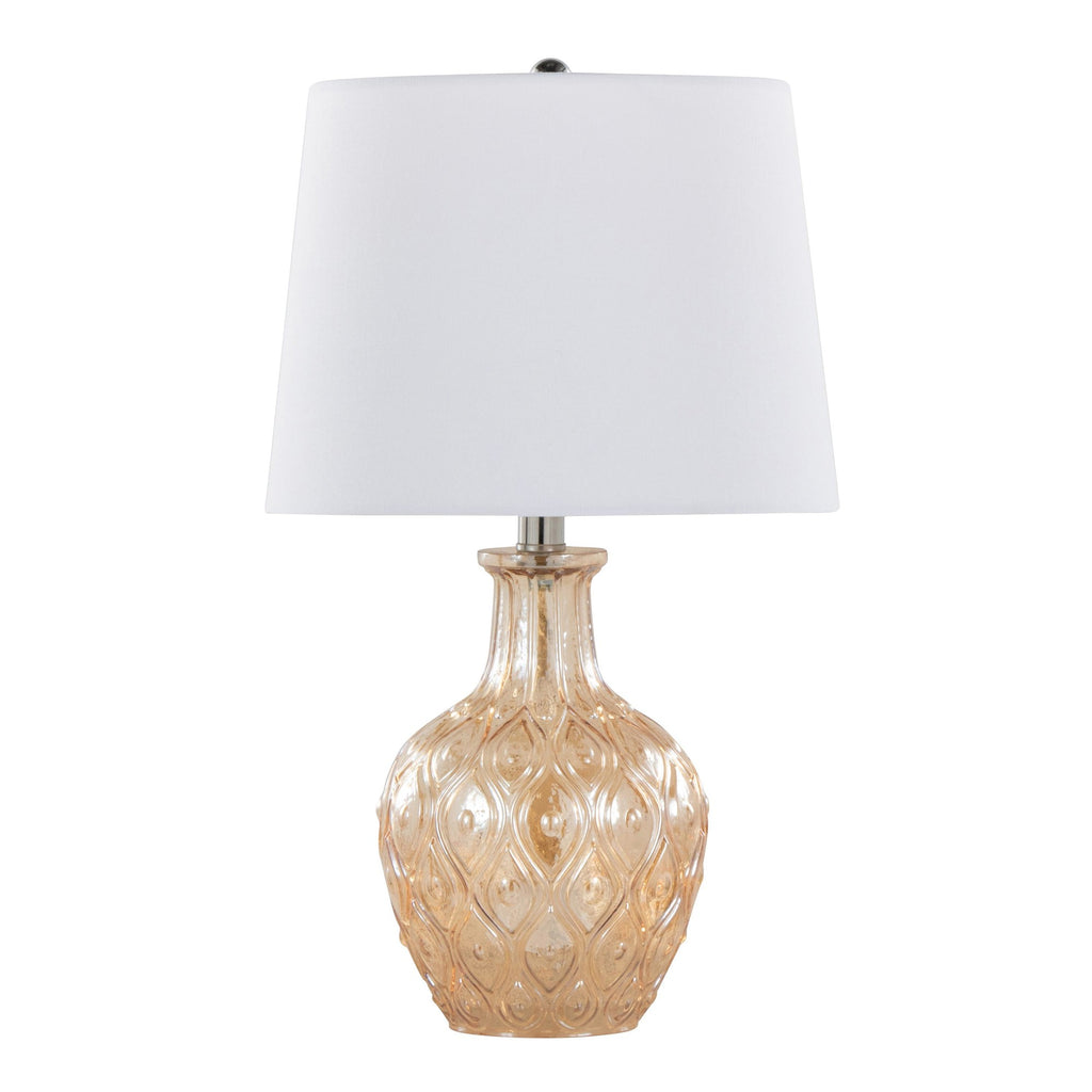 Gloria Round 20" Glass Accent Lamp - Set of 2 - Clear Champagne Lustre Glass, Chrome Metal, White Linen