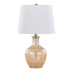 Gloria Round 20" Glass Accent Lamp - Set of 2 - Clear Champagne Lustre Glass, Chrome Metal, White Linen