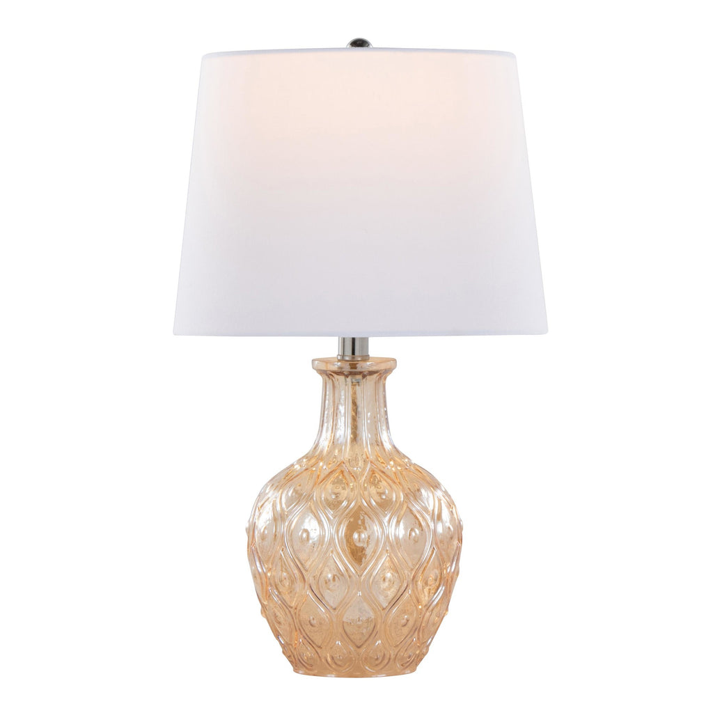 Gloria Round 20" Glass Accent Lamp - Set of 2 - Clear Champagne Lustre Glass, Chrome Metal, White Linen