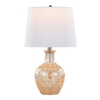 Gloria Round 20" Glass Accent Lamp - Set of 2 - Clear Champagne Lustre Glass, Chrome Metal, White Linen