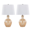 Gloria Round 20" Glass Accent Lamp - Set of 2 - Clear Champagne Lustre Glass, Chrome Metal, White Linen