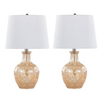 Gloria Round 20" Glass Accent Lamp - Set of 2 - Clear Champagne Lustre Glass, Chrome Metal, White Linen
