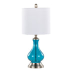Jasmine 22" Glass Accent Lamp - Clear Sapphire Blue Seeded Glass, Brushed Nickel, White Linen
