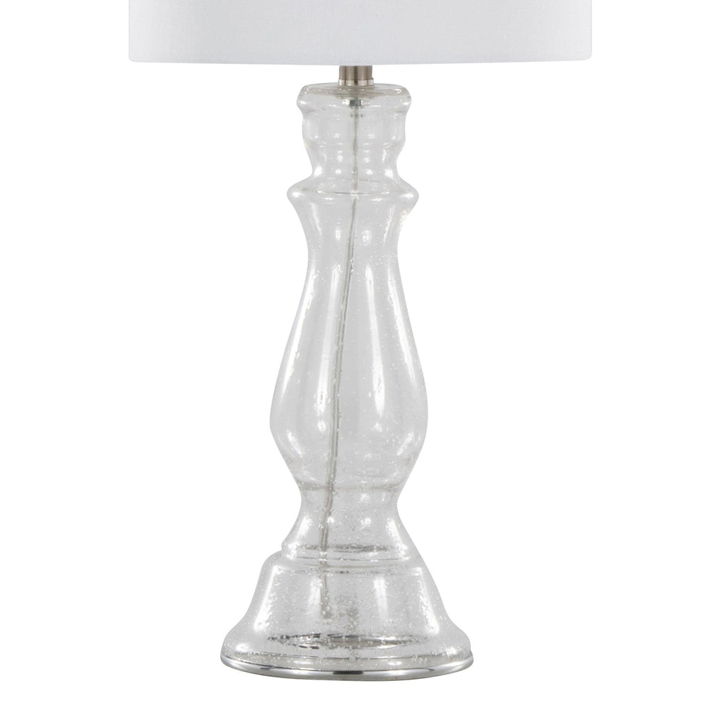 Bishop 24" Glass Table Lamp - Set of 2 - Clear Seeded Glass, Brushed Nickel, White Linen