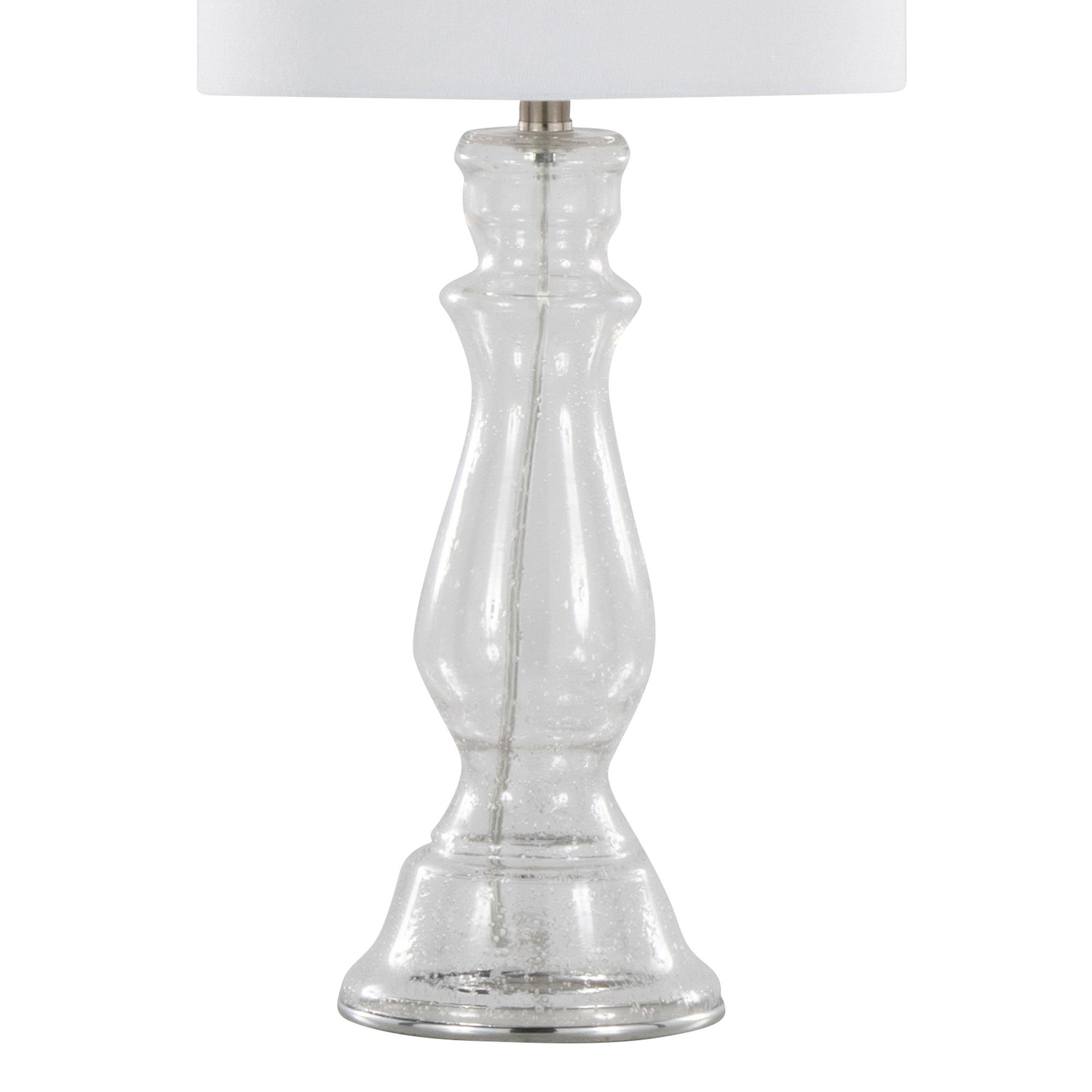 Bishop 24" Glass Table Lamp - Set of 2 - Clear Seeded Glass, Brushed Nickel, White Linen