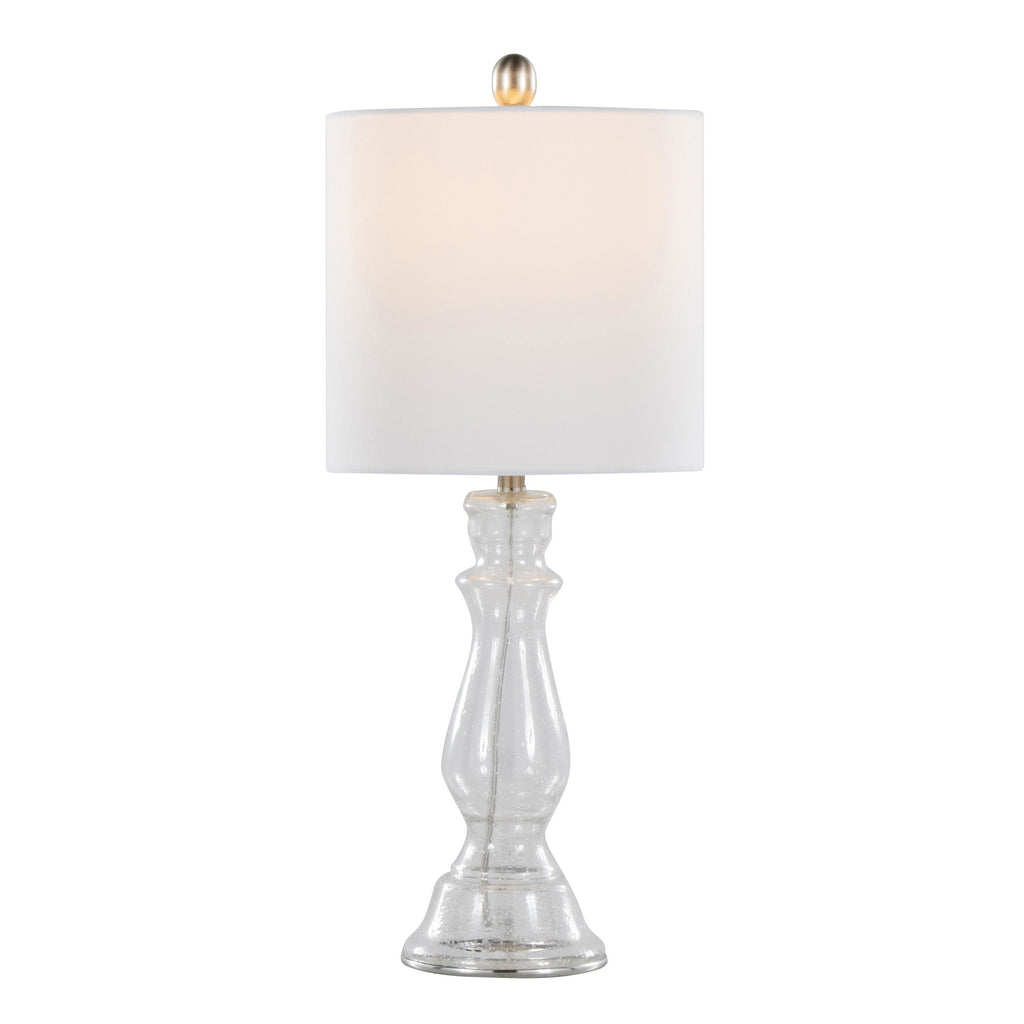 Bishop 24" Glass Table Lamp - Set of 2 - Clear Seeded Glass, Brushed Nickel, White Linen