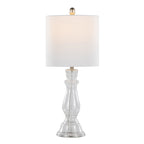 Bishop 24" Glass Table Lamp - Set of 2 - Clear Seeded Glass, Brushed Nickel, White Linen