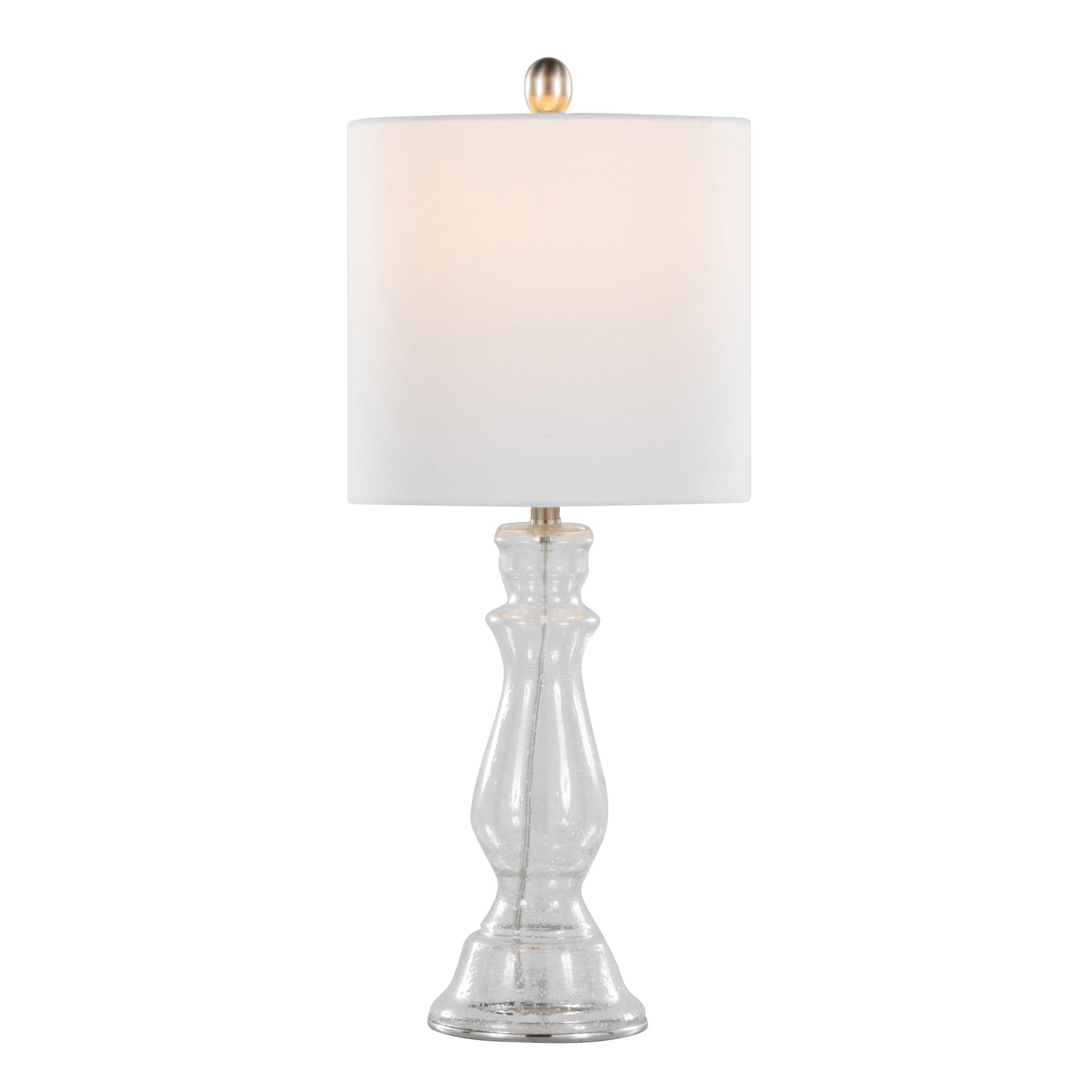 Bishop 24" Glass Table Lamp - Set of 2 - Clear Seeded Glass, Brushed Nickel, White Linen