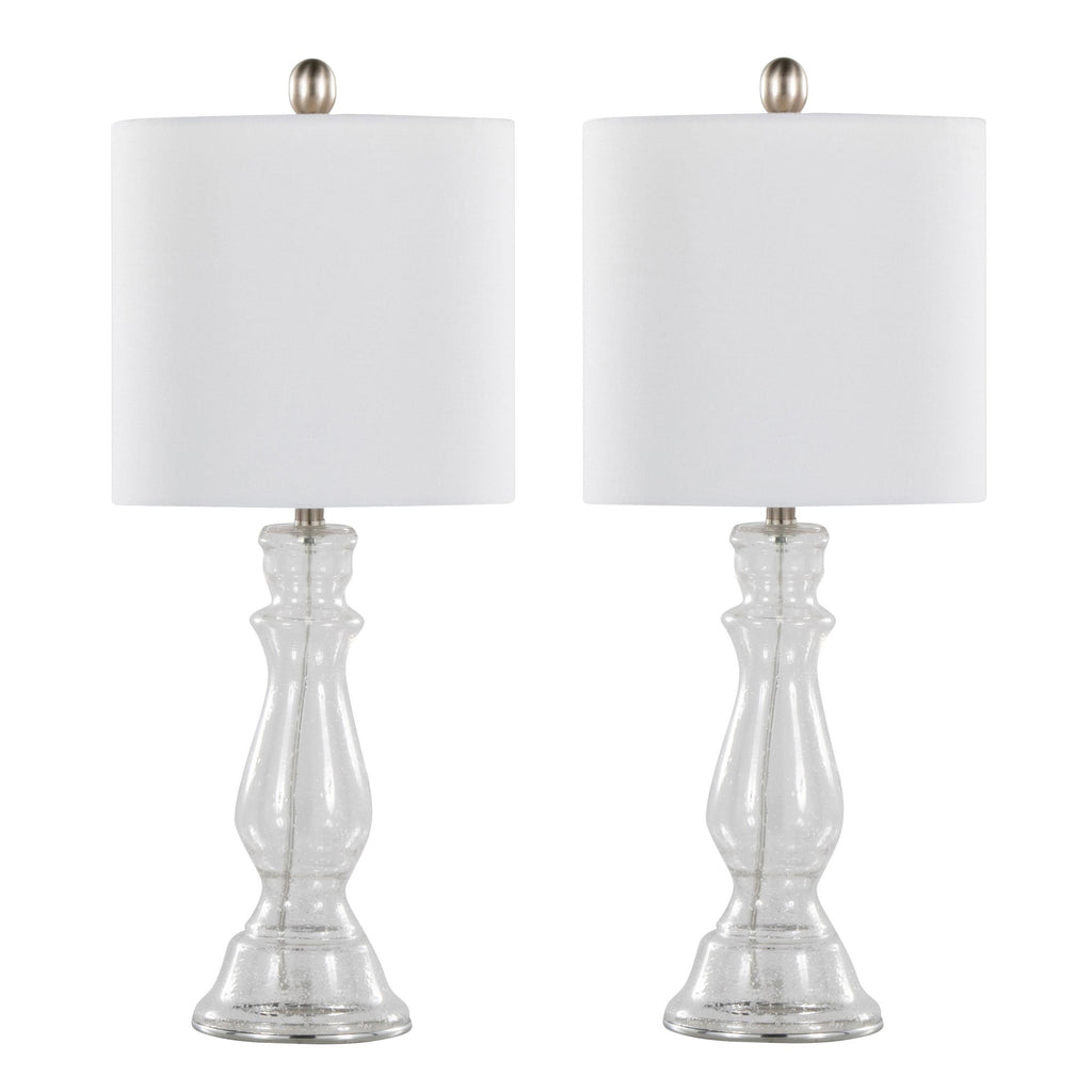 Bishop 24" Glass Table Lamp - Set of 2 - Clear Seeded Glass, Brushed Nickel, White Linen