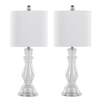 Bishop 24" Glass Table Lamp - Set of 2 - Clear Seeded Glass, Brushed Nickel, White Linen