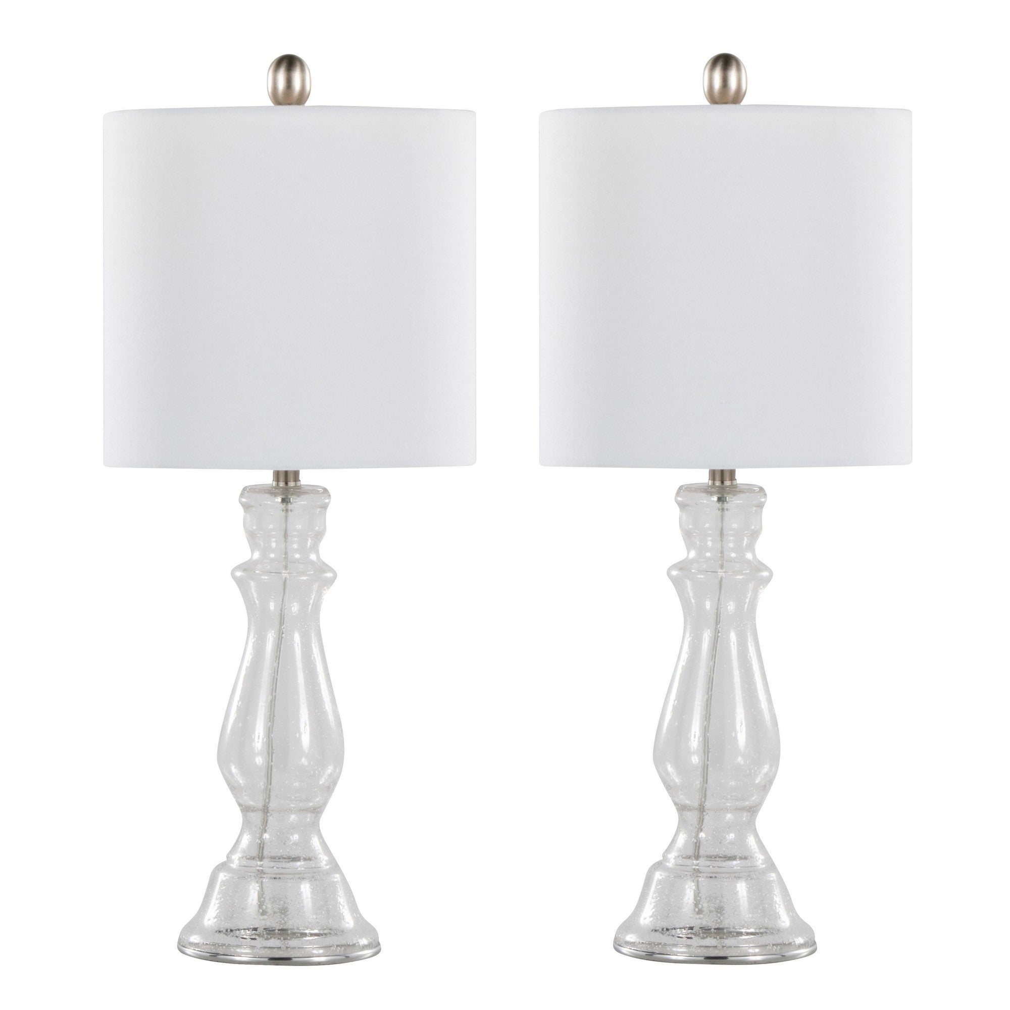Bishop 24" Glass Table Lamp - Set of 2 - Clear Seeded Glass, Brushed Nickel, White Linen