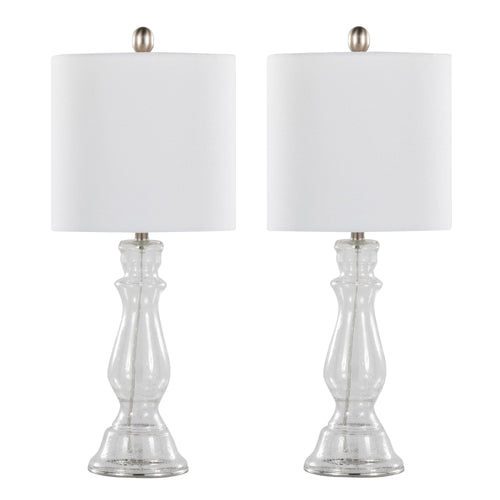 Bishop 24" Glass Table Lamp - Set of 2 - Clear Seeded Glass, Brushed Nickel, White Linen