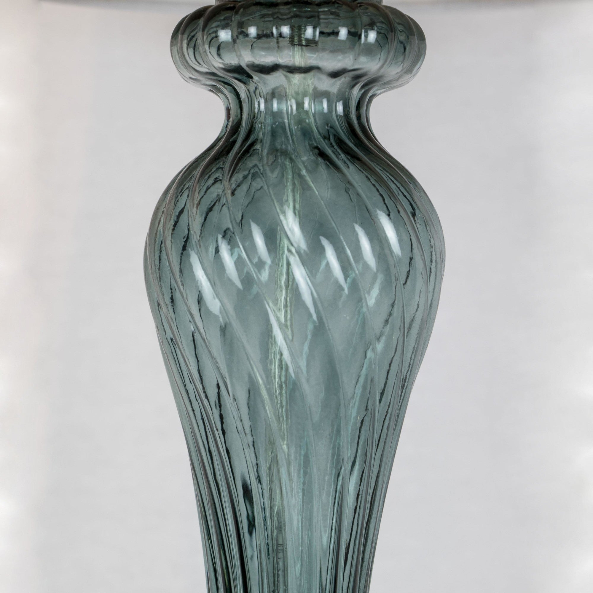 Windsor 25" Glass Table Lamp - Set of 2 - Clear Turquoise Glass, Off-white Linen, Polished Nickel