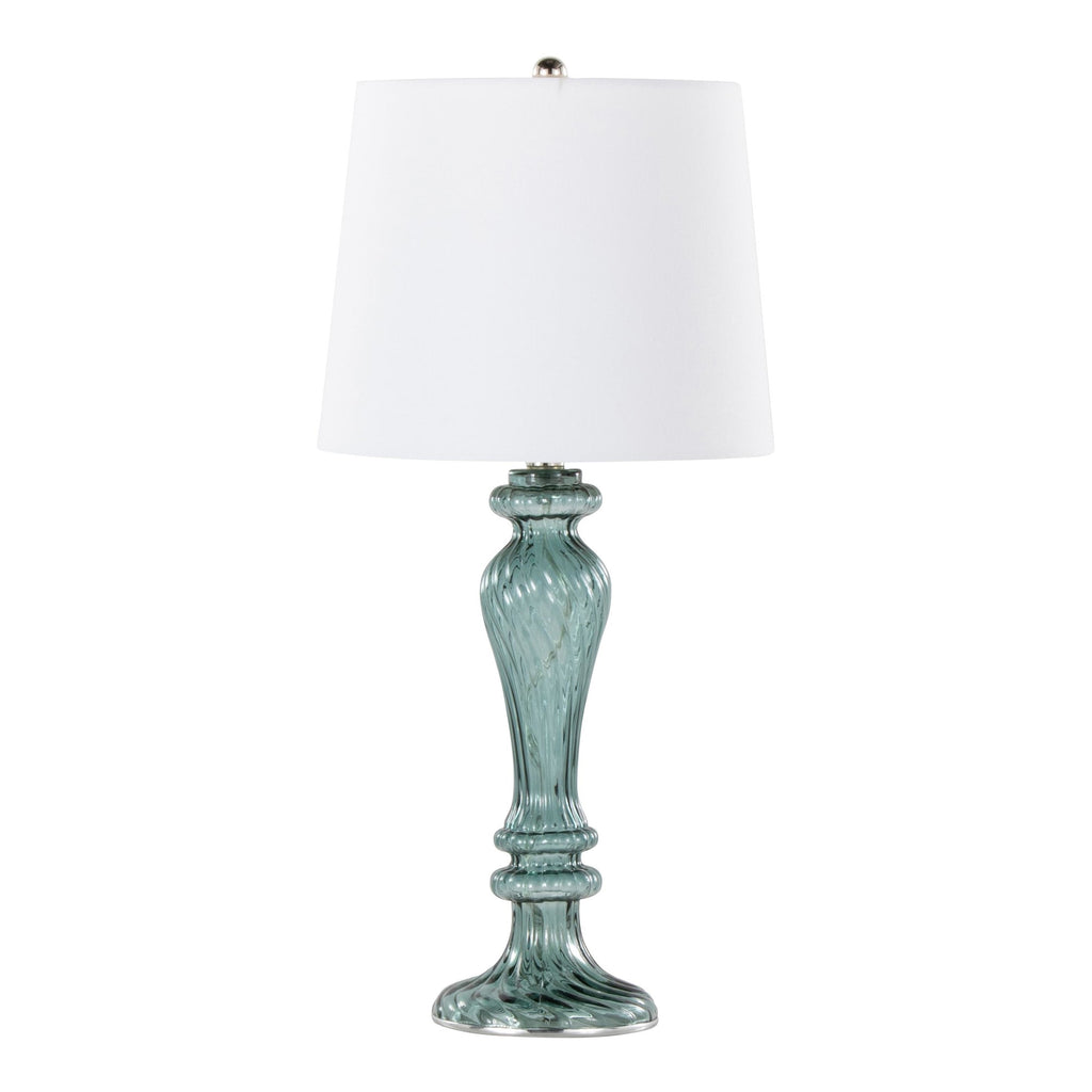 Windsor 25" Glass Table Lamp - Set of 2 - Clear Turquoise Glass, Off-white Linen, Polished Nickel
