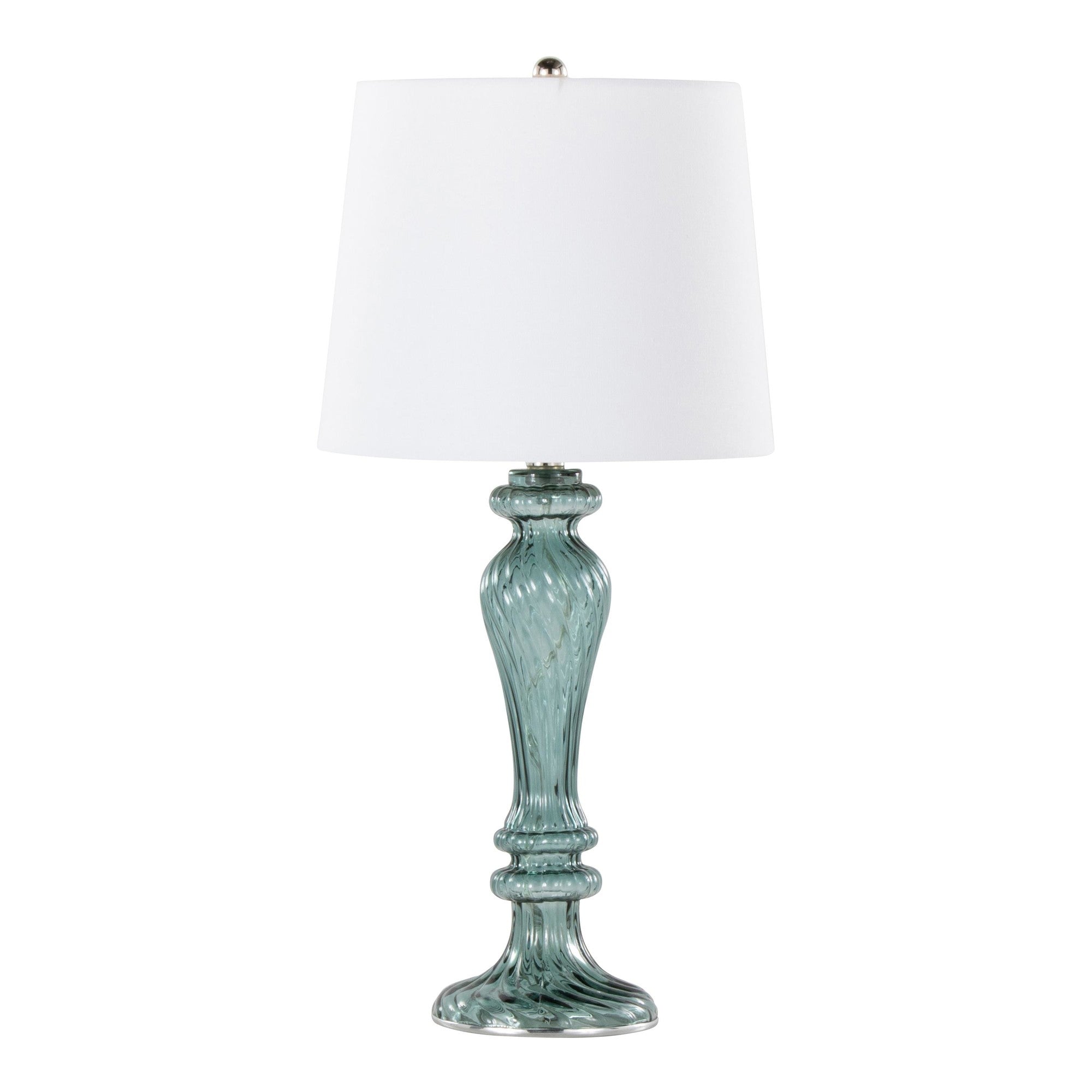 Windsor 25" Glass Table Lamp - Set of 2 - Clear Turquoise Glass, Off-white Linen, Polished Nickel