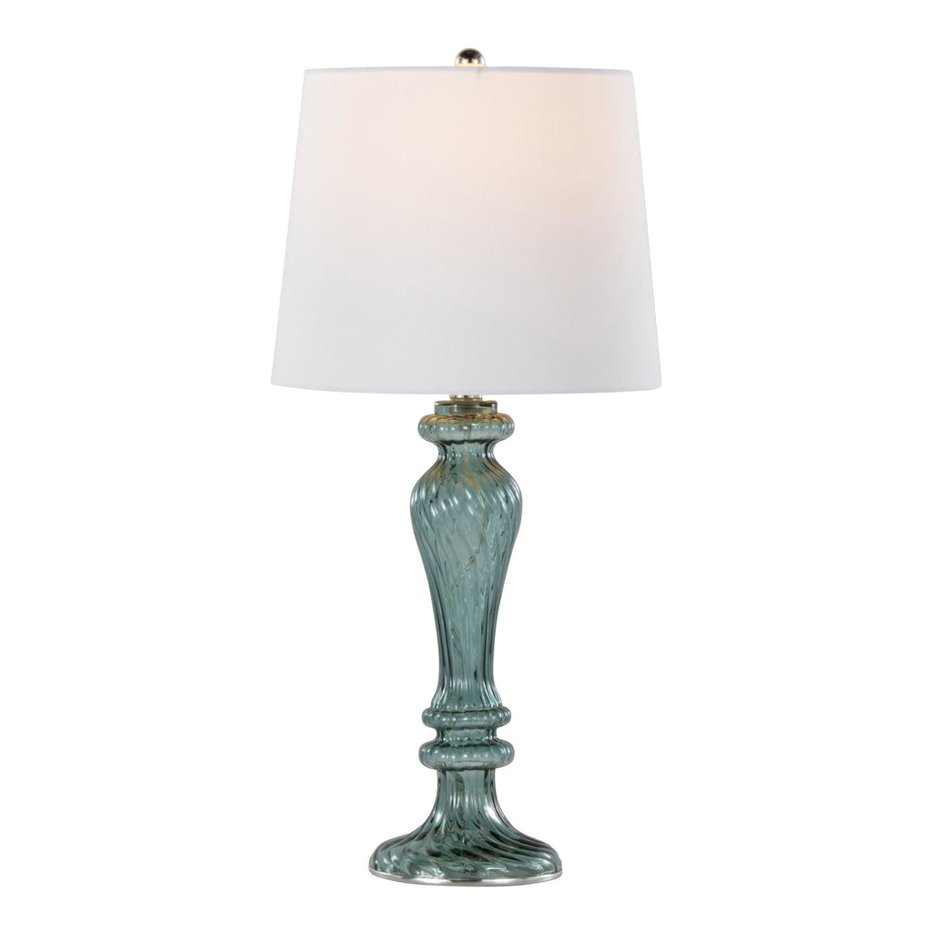 Windsor 25" Glass Table Lamp - Set of 2 - Clear Turquoise Glass, Off-white Linen, Polished Nickel