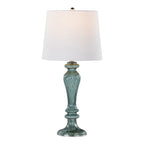 Windsor 25" Glass Table Lamp - Set of 2 - Clear Turquoise Glass, Off-white Linen, Polished Nickel